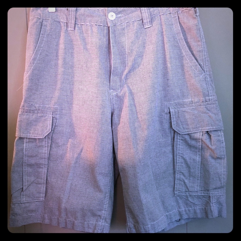Blue and white stripe cargo shorts